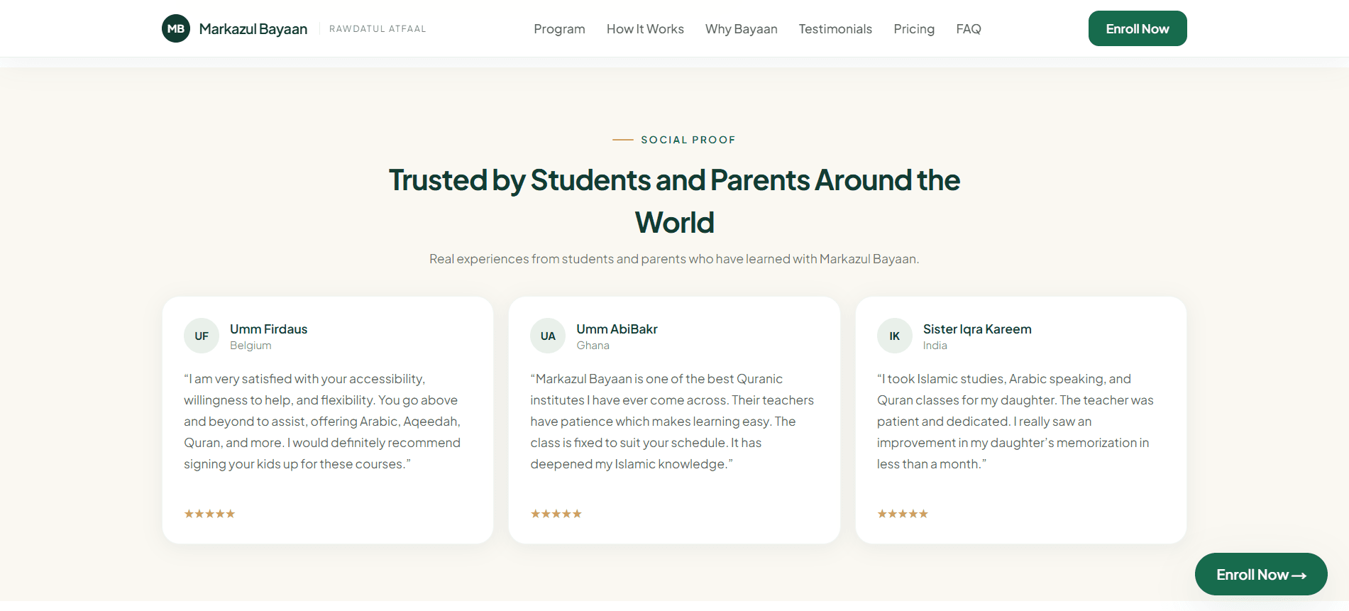 Markazul Bayaan: Juz 'Amma Program: Parent story carousel